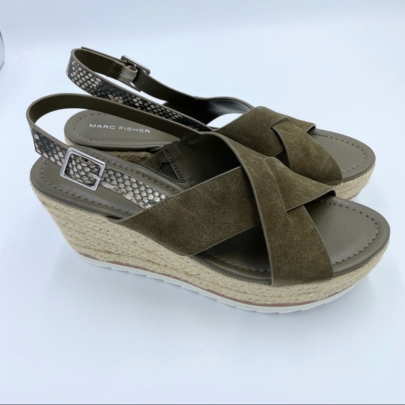 Marc Fisher Zevra Platform Espadrille Green Suede Sandals - Picture 8 of 8